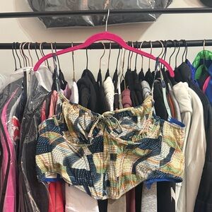 Urban Outfitters Blue and Cream Patterned Top